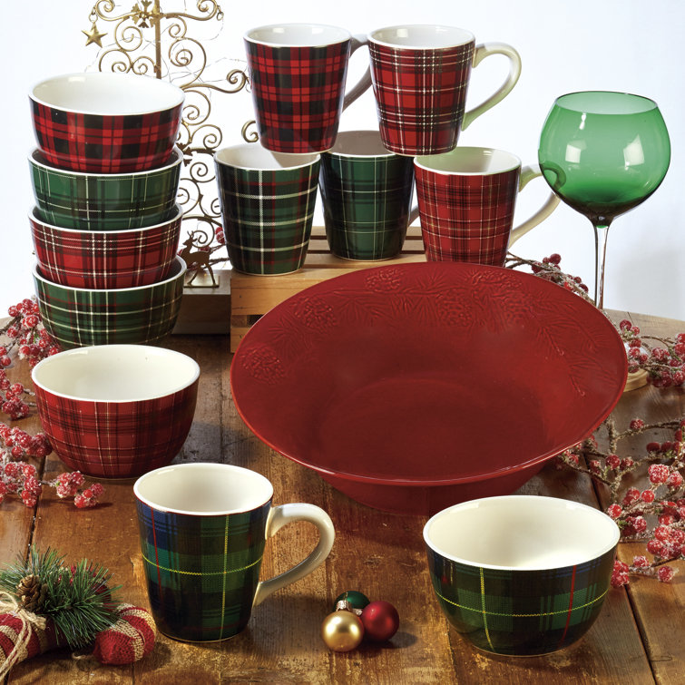 Certified International Christmas Plaid 6 Piece Dessert Plate Set